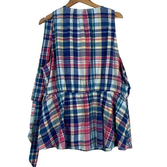 Lane Bryant Classic Surplice-Neck Belted Top 22 NEW Plaid Halter‎ Linen Cotton - Picture 9 of 14